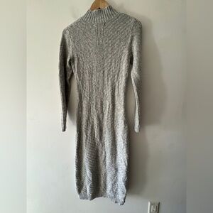 Tahari Gray Mock Neck Cable Sweater Midi Dress